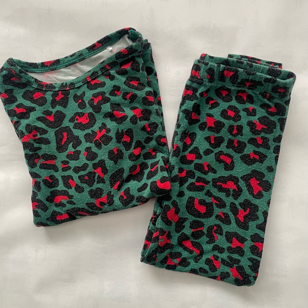 Posh Peanut Green and Red Leopard Pajama Set